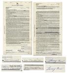 The Three Stooges Contract Twice-Signed by Moe Howard, Larry Fine & Joe DeRita From January 1959 With William Morris Agency -- 2pp. on 1 Sheet Measuring 8.5 x 15.75 -- Very Good